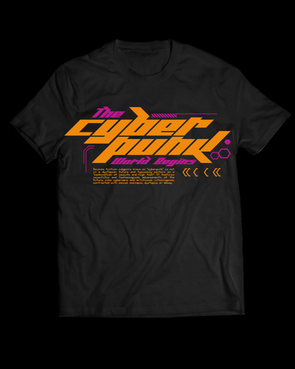 Black t-shirt with 'The Cyber Punk' graphic design on a white background